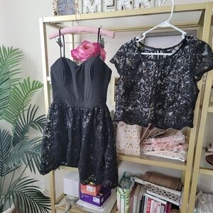 Bebe Black Sequin Two Piece Spaghetti Strap Christmas Dress Womens Size S/P